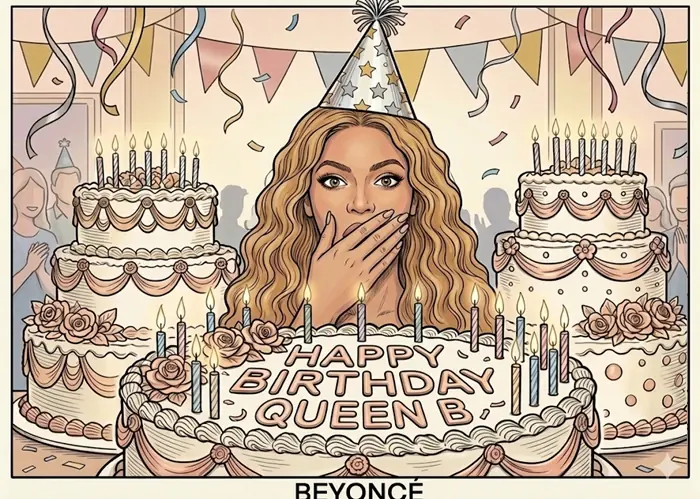 Cartoon of Beyoncé celebrating a birthday