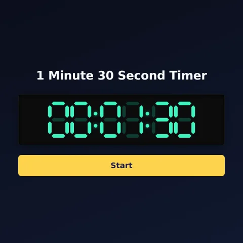 The alarm-clock.org 1-minute-30-second timer: the digital read-out showing 1 minute 30 seconds and a Start button
