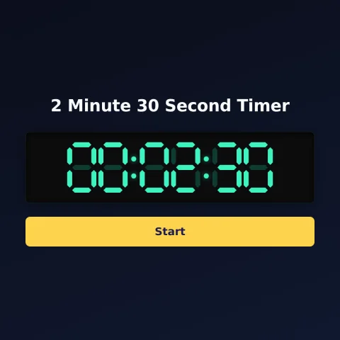 The alarm-clock.org 2-minute-30-second timer: the digital read-out showing 2 minutes 30 seconds and a Start button