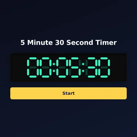 The alarm-clock.org 5-minute-30-second timer: the digital read-out showing 5 minutes 30 seconds and a Start button