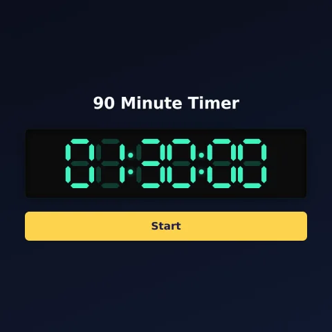 The alarm-clock.org 90-minute timer: the digital read-out showing 90 minutes and a Start button